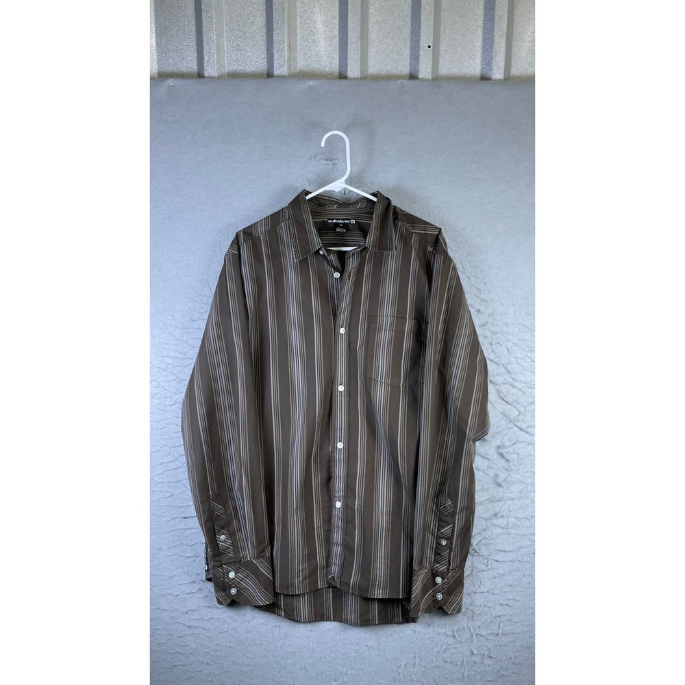 Quiksilver Button Down Shirt Mens Medium Brown Striped Excellent Long Sleeve